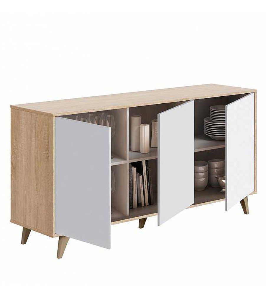 Comedor TOP MUEBLE | Aparador Katia 3P Color Roble/Blanco