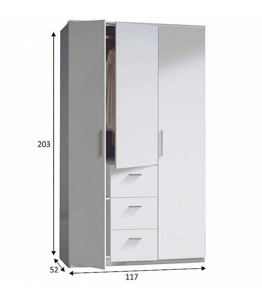 Dormitorio TOP MUEBLE Armarios | Armario Lara 3 Puertas 3 Cajones Color Blanco