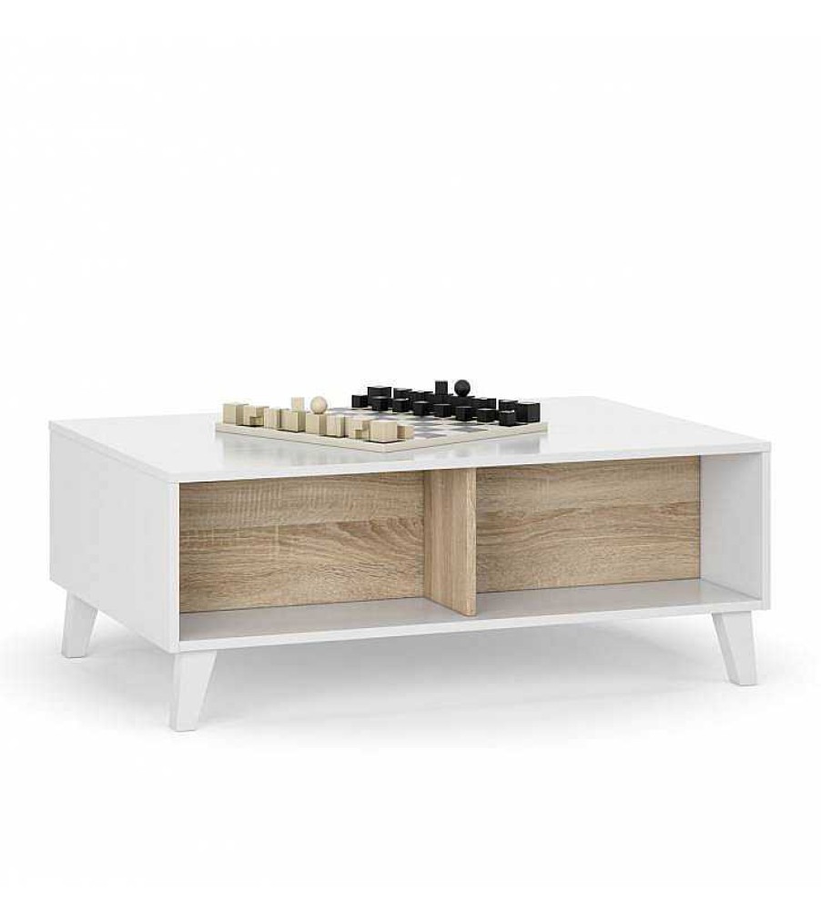 Sal N TOP MUEBLE | Mesa De Centro Kora Color Blanco/Roble