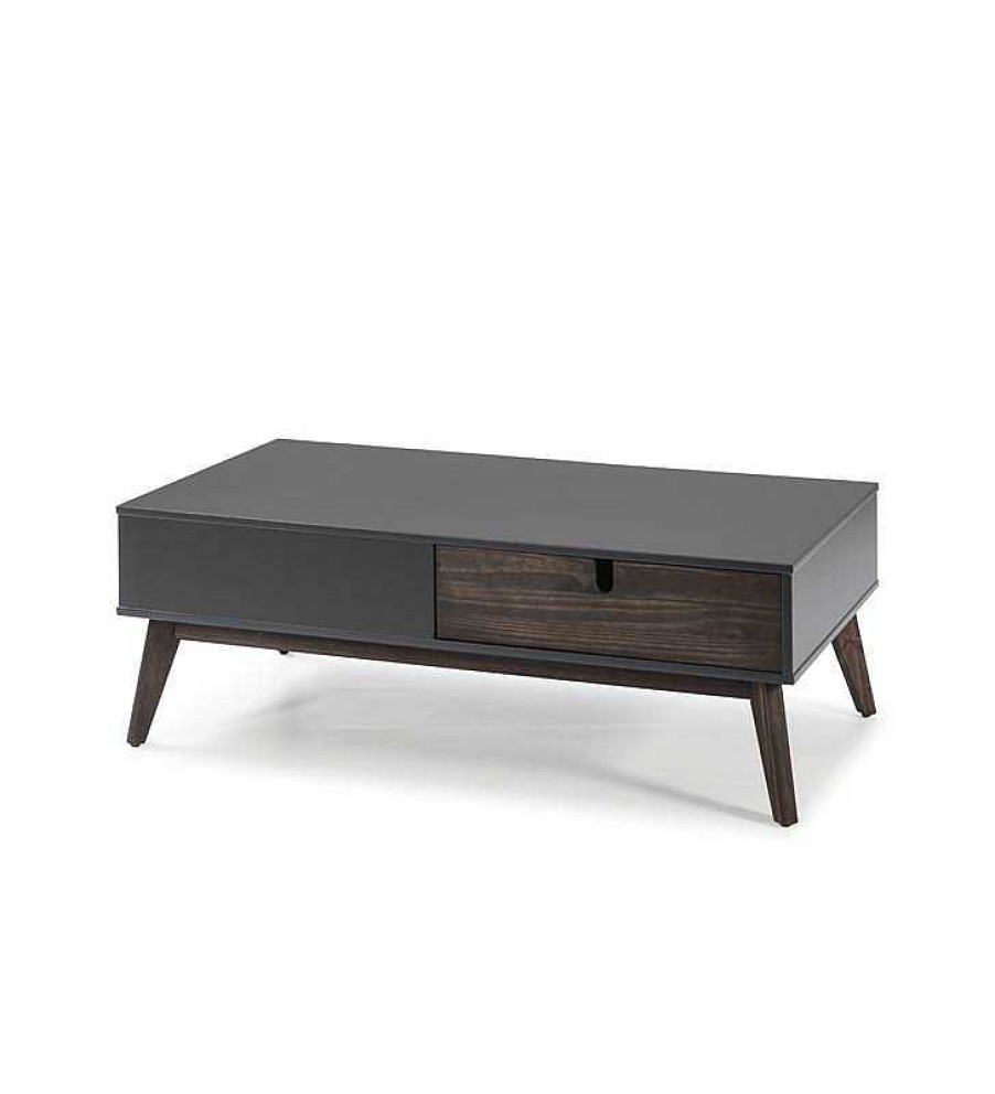 Sal N TOP MUEBLE | Mesa Centro Kira 2 Cajones Gris Ant/Cera Osc