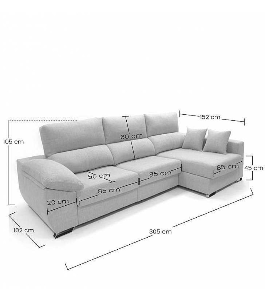 Sof S TOP MUEBLE | Sof Chaise Longue 3 Plazas Canc N