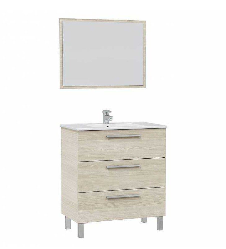 Muebles Para Ba O TOP MUEBLE | Mueble De Ba O Andie 3C 80Cm Con Espejo Blanco/Roble