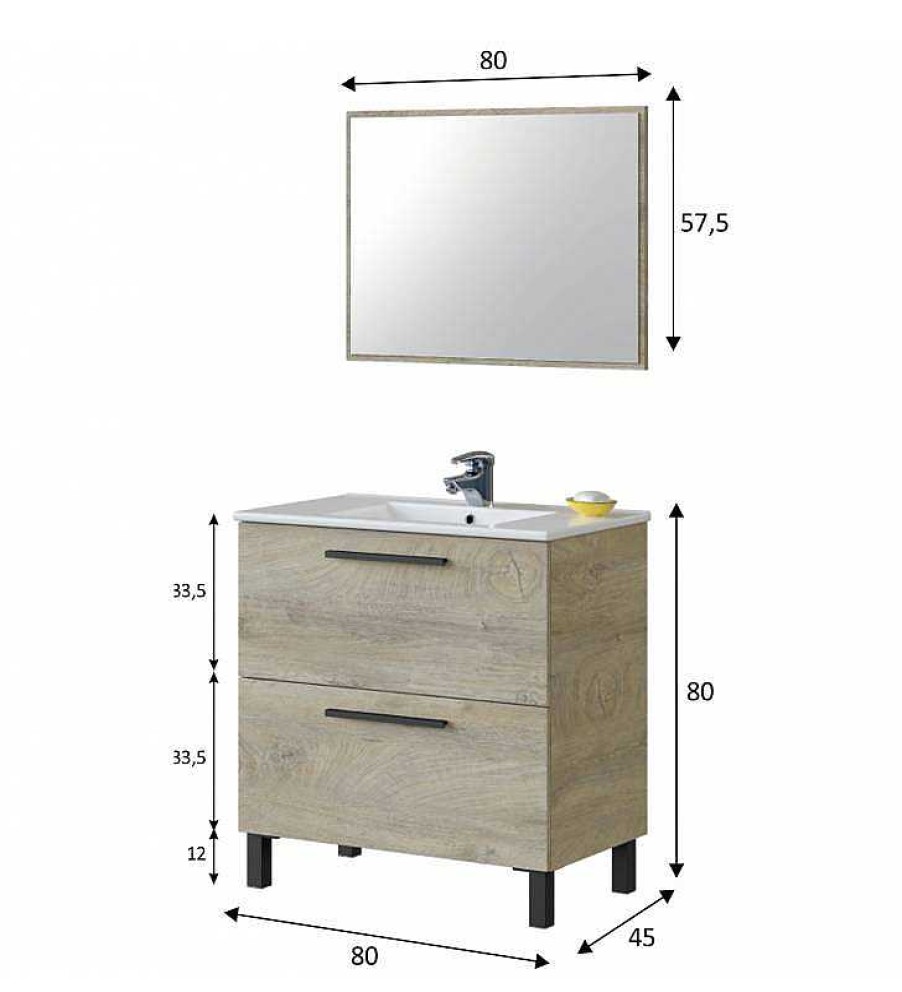 Muebles Para Ba O TOP MUEBLE | Mueble De Ba O Andie 2C 80Cm Alaska Con Espejo