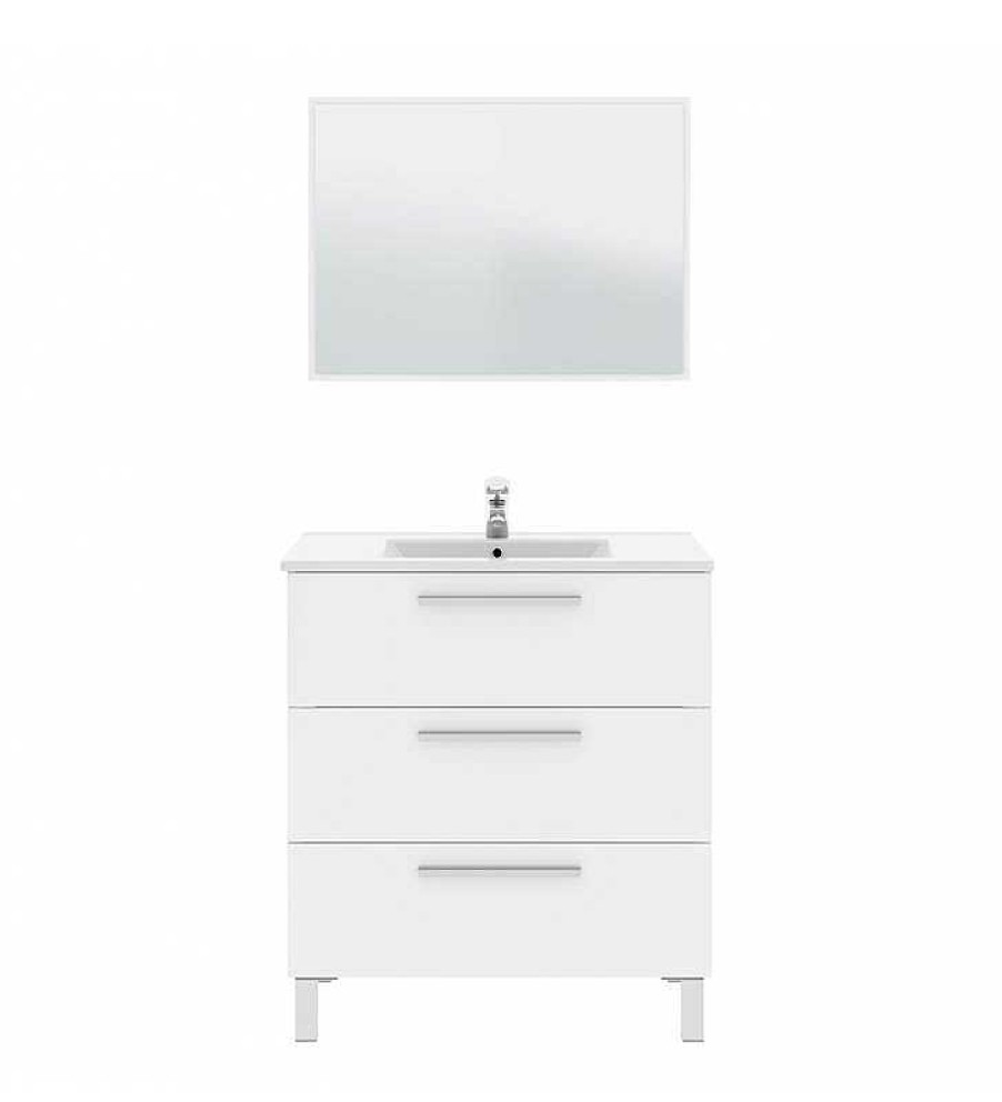 Muebles Para Ba O TOP MUEBLE | Pack Mueble De Ba O Andie 3C Blanco Con Lavabo Y Columna