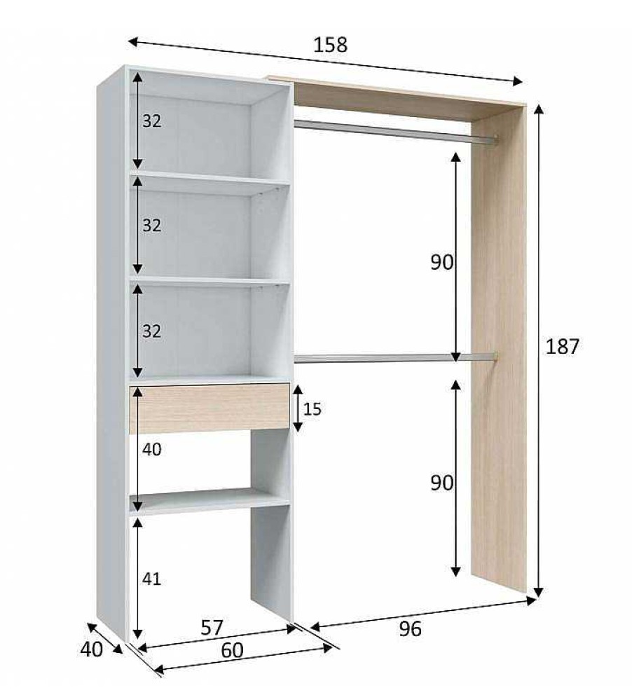 Dormitorio TOP MUEBLE Armarios | Armario Vestidor Elvis 158X187X40Cm