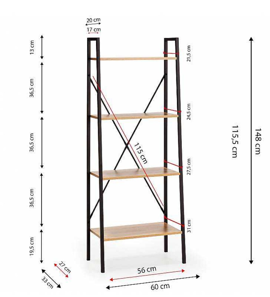 Sal N TOP MUEBLE | Estanter A Anna 4 Estantes Roble/Negro