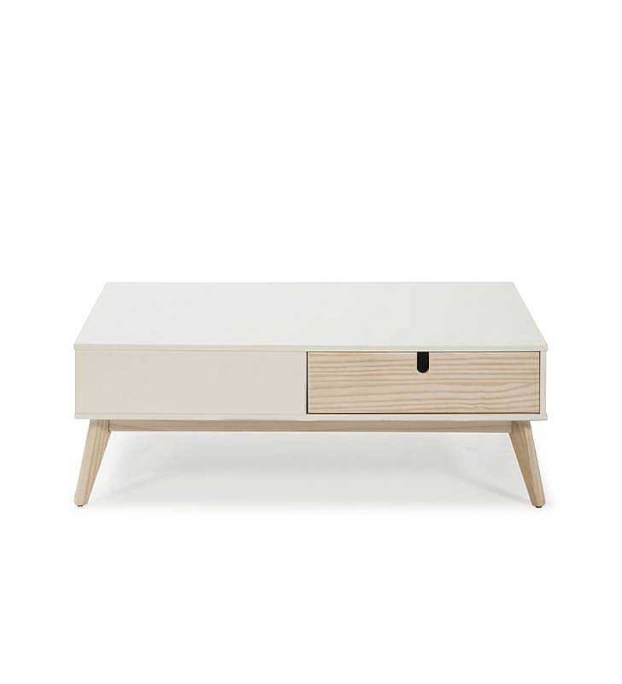 Sal N TOP MUEBLE | Mesa Centro Kira 2 Cajones Blanco/Natural