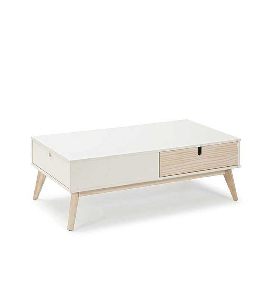 Sal N TOP MUEBLE | Mesa Centro Kira 2 Cajones Blanco/Natural