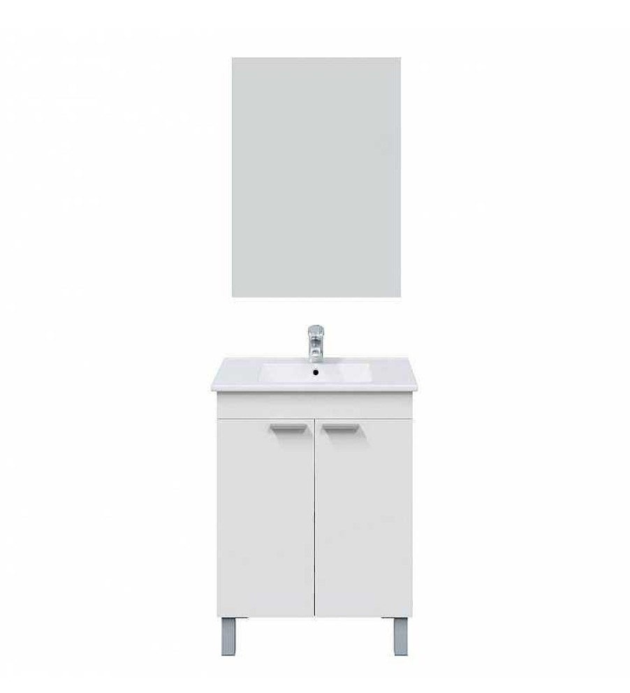 Muebles Para Ba O TOP MUEBLE | Mueble De Ba O Lumi 2P 60Cm Blanco Brillo Con Espejo