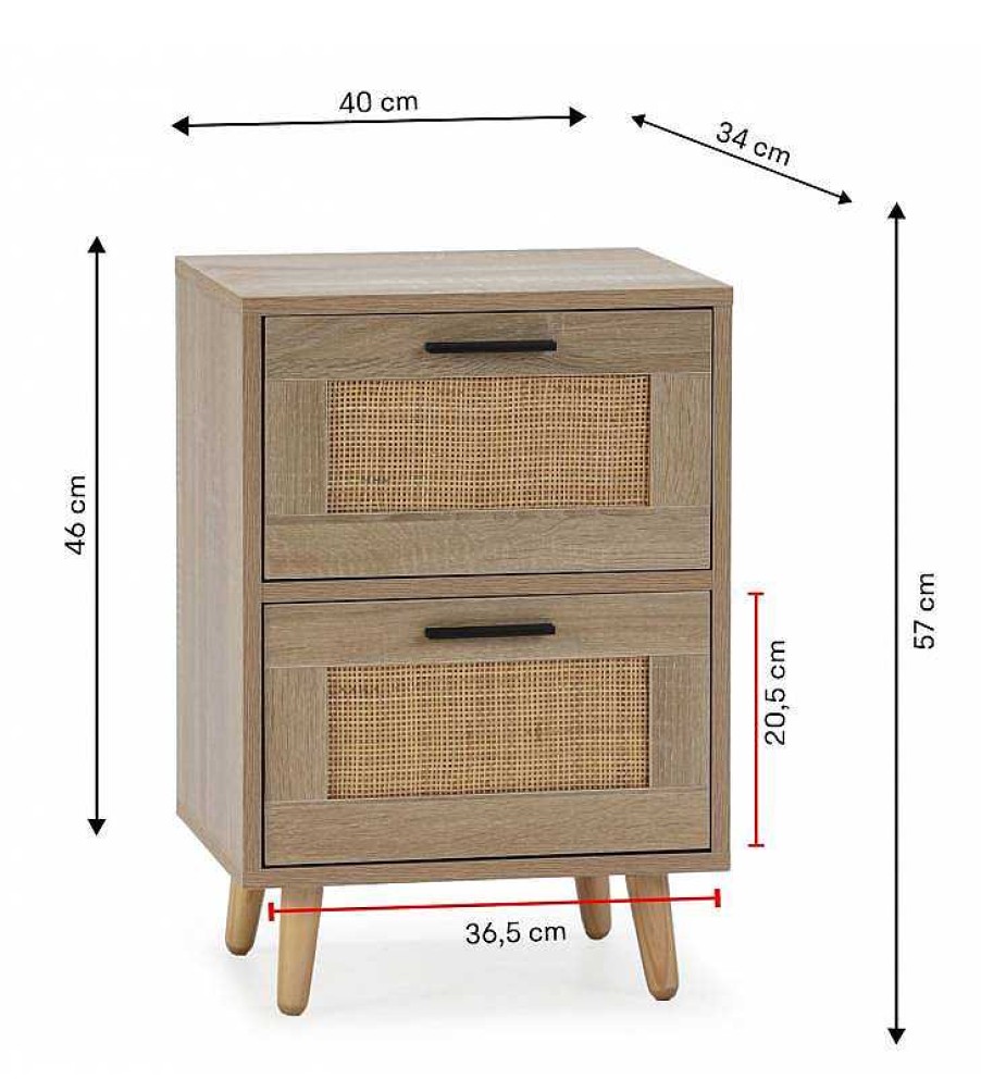 Dormitorio TOP MUEBLE Mesitas De Noche | Mesita De Noche Darla 2C En Color Roble