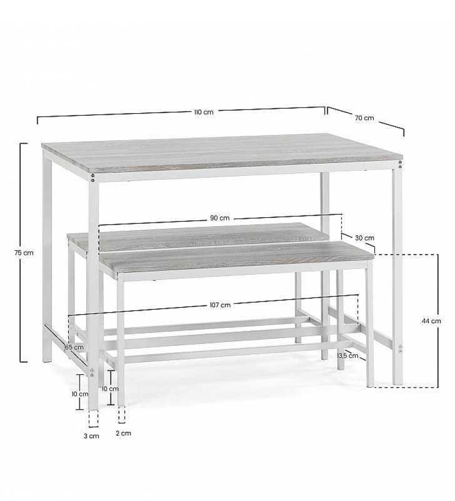 Comedor TOP MUEBLE | Mesa Y 2 Bancos Lisboa Para Comedor O Cocina