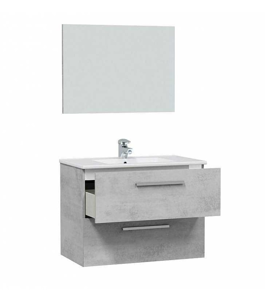 Muebles Para Ba O TOP MUEBLE | Mueble De Ba O Alena 2C 80Cm Cemento/Blanco