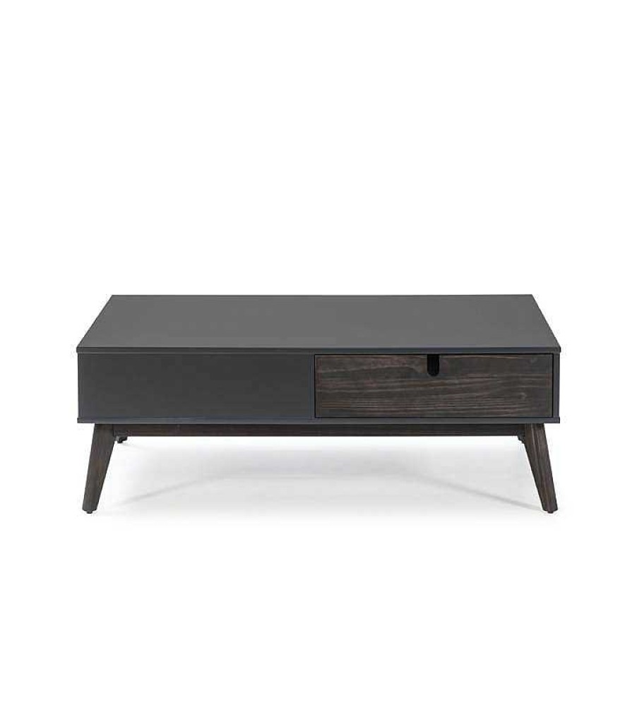 Sal N TOP MUEBLE | Mesa Centro Kira 2 Cajones Gris Ant/Cera Osc